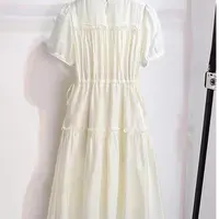 【艾萱萱】8839款垂感圆领杏色连衣裙女 约107