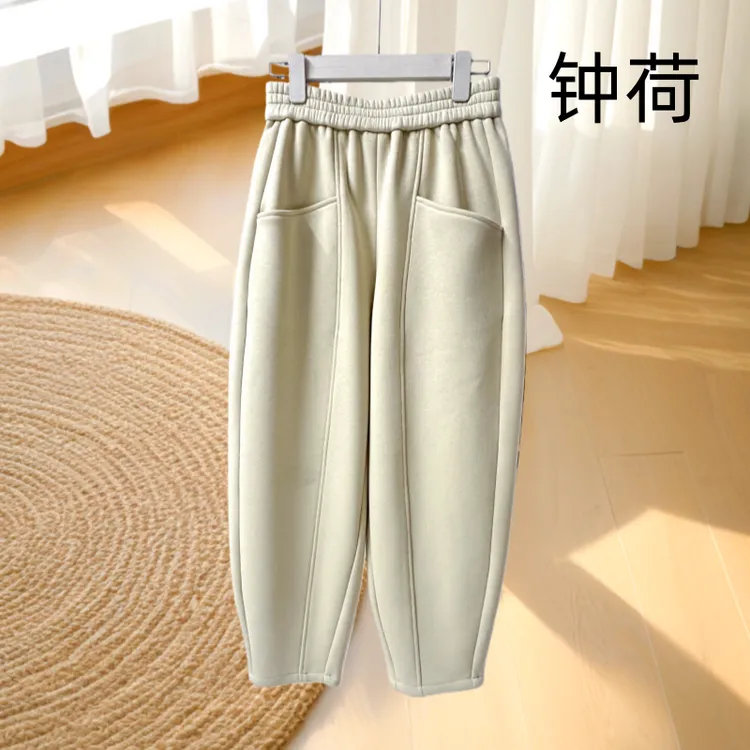 加绒弯刀老爹裤女2025冬季新款时尚大码休闲裤女裤宽松妈妈百搭