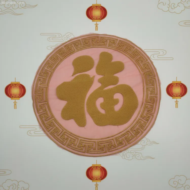 中国风金色福字刺绣布贴圆形 28cm 大号装饰贴花补丁贴 DIY 贴布