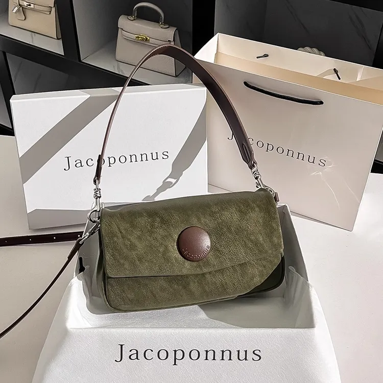 【雅各邦】真皮墨绿色腋下包包女2025新款秋冬高级感不撞款马鞍包