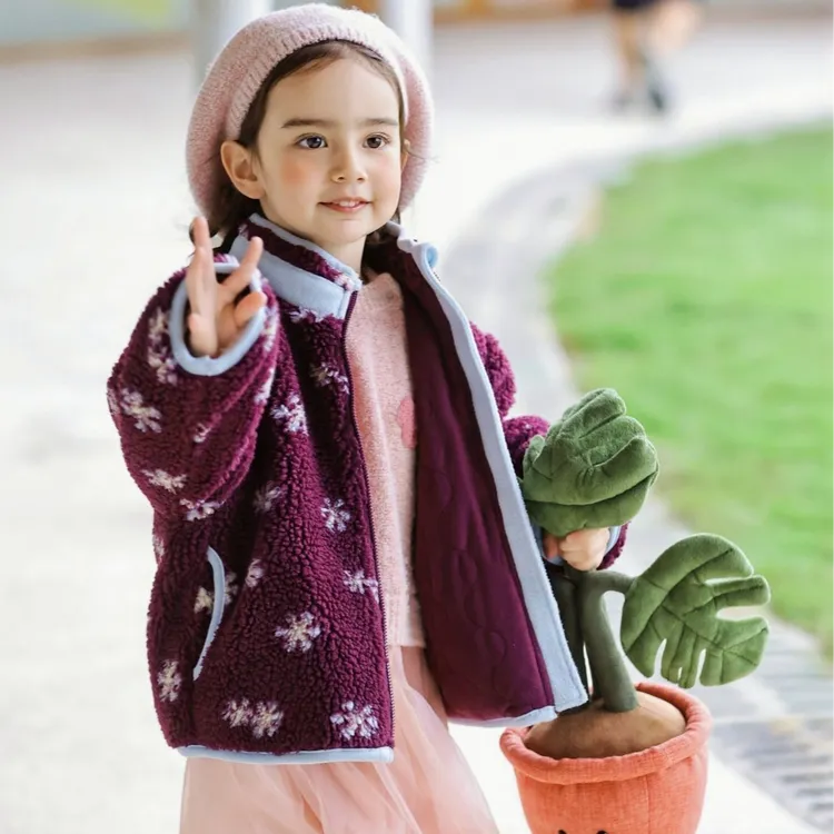 papa爬爬冬季宝宝男女宝提花小麦穗加绒加厚保暖夹棉棉服