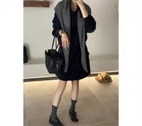 显瘦气质设计感长袖连衣裙休闲拼接秋季短裙宽松高腰*25Q9Y083