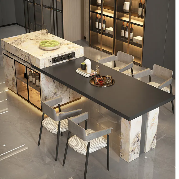 岛台餐桌一体家用倒台导台加厨房岩板中岛台高级定制意式餐厅收纳