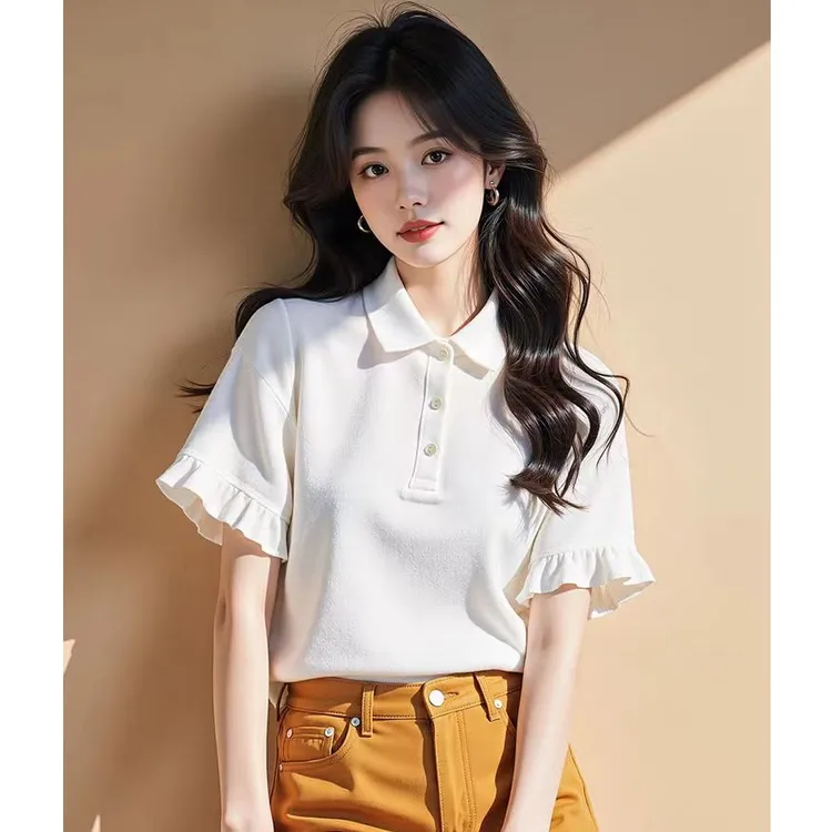 高级感polo衫娃娃领正肩显瘦短袖T恤女装夏装2025新款洋气上衣服