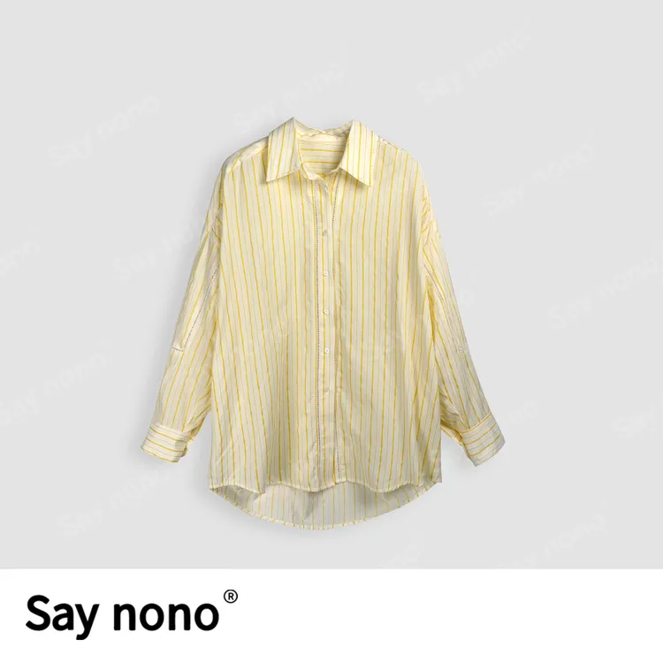 懒猫nono│Saynono春条纹宽松设计感衬衫+高腰时尚休闲短裤H24155X