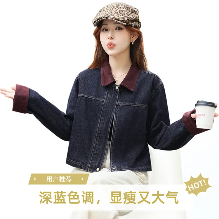 短款秋装女小个子保暖秋季朋克风牛仔短外套春秋长袖时尚休闲百搭