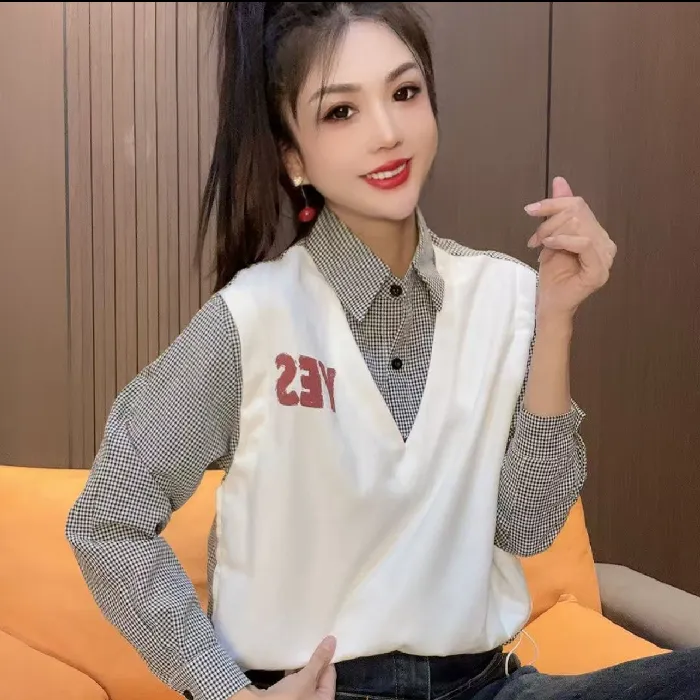 10301#洋气假两件小衫