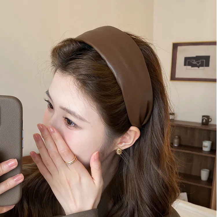 韩国气质复古皮质宽边发箍女新款高级感秋冬百搭高颅顶头箍发饰新
