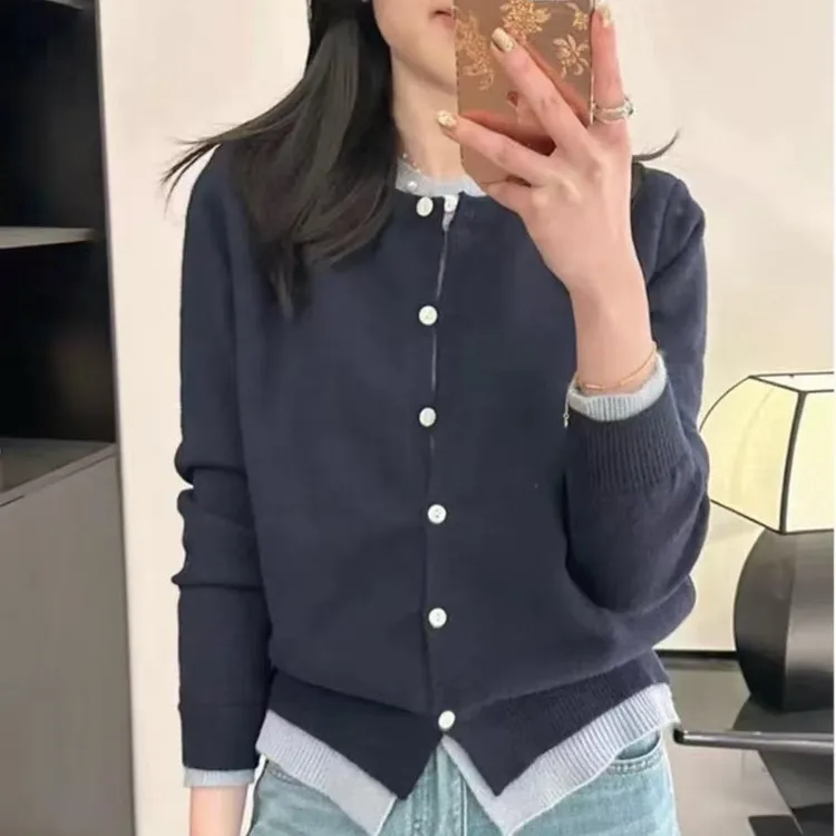 韩版时尚设计感洋气百搭针织开衫女秋冬时髦气质通勤毛衣外套上衣