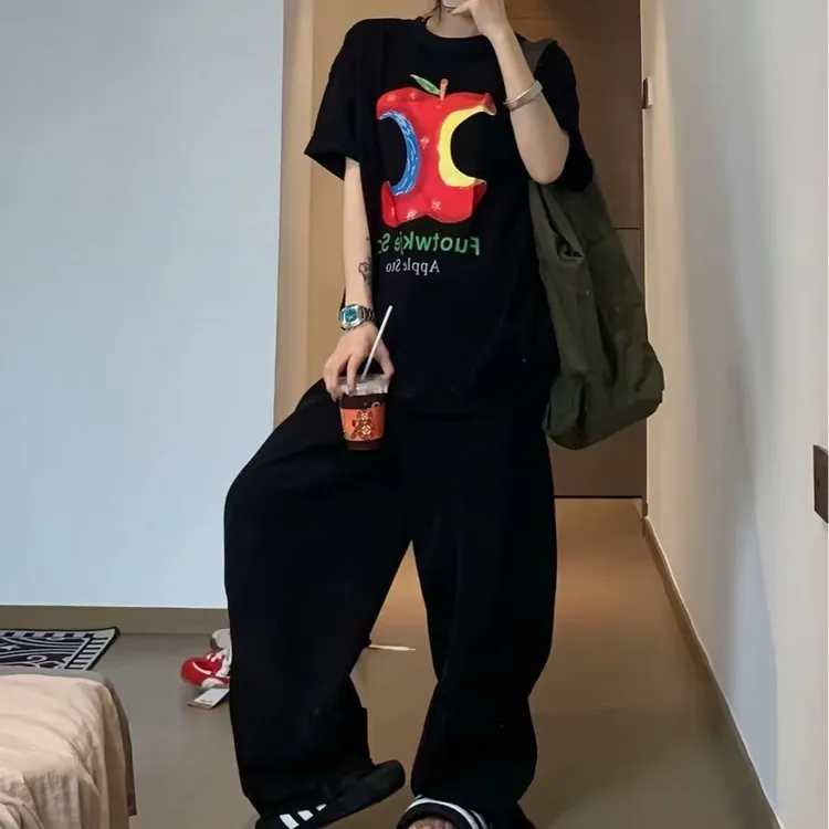 美式复古弯刀牛仔工装裤女新款高腰宽松阔腿显瘦跳舞直筒拖地裤子