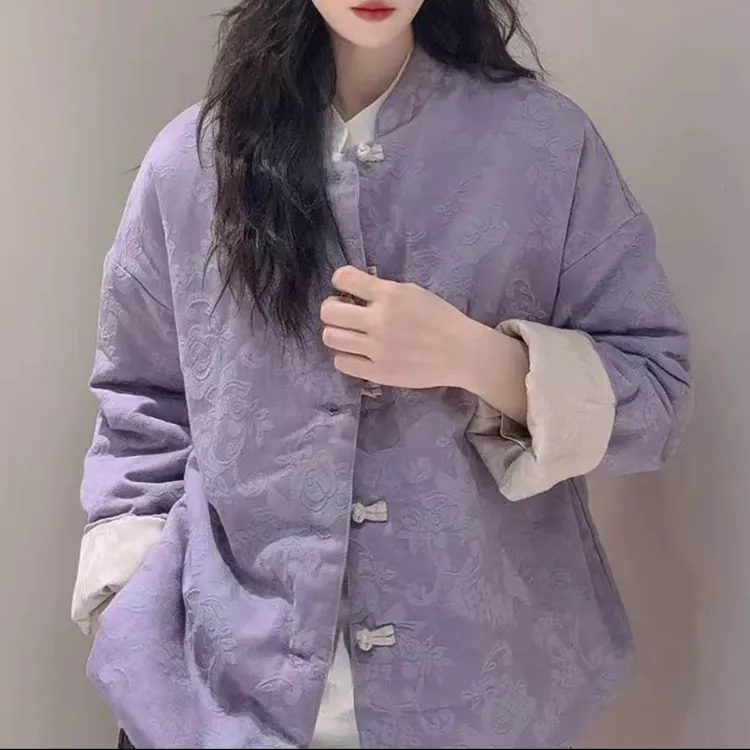 【如意】冬季新款棉衣新中式保暖棉服加厚上衣双面双穿提花外套