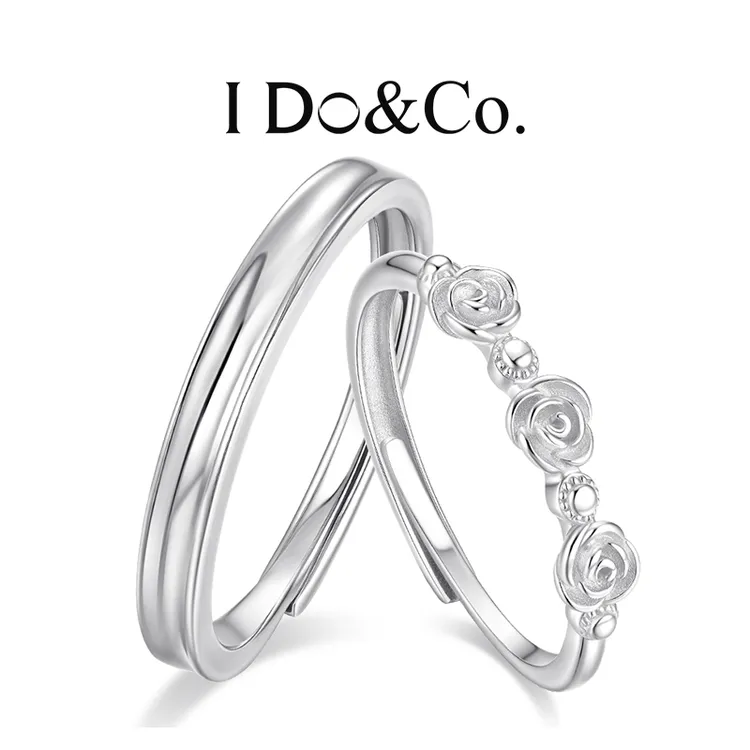 I Do&Co. 925银戒指 绮梦玫瑰对戒开口轻奢高级感送女友