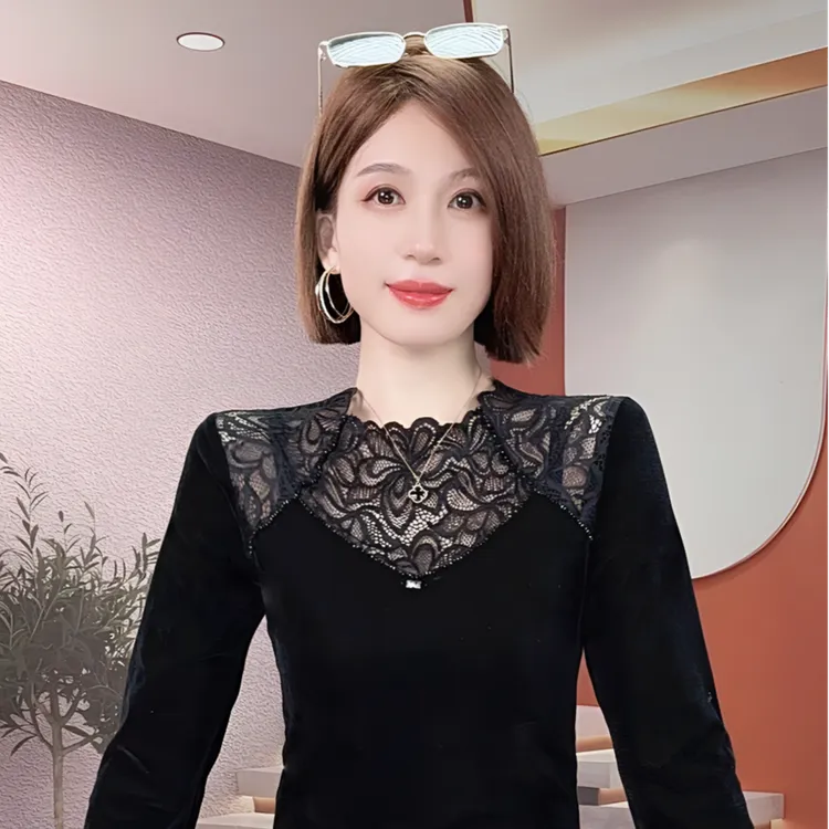 时尚妈妈装丝绒长袖T恤衫秋装新款洋气高贵打底衫中老年上衣内搭