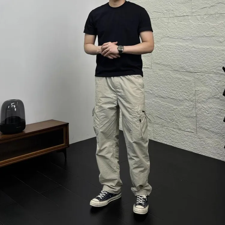 美式休闲肌理感直筒工装裤男士秋冬多色立体裁剪多口袋拼接休闲裤