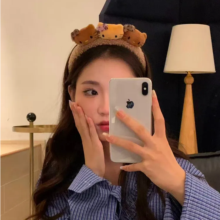 甜美可爱少女心Kitty发箍毛绒辣妹豹纹黑皮小猫2025新款头箍发饰