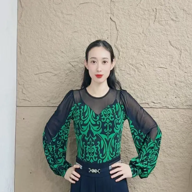 欢舞阁吉特巴摩登舞时尚修身气质女士圆领交际广场舞上衣A0775