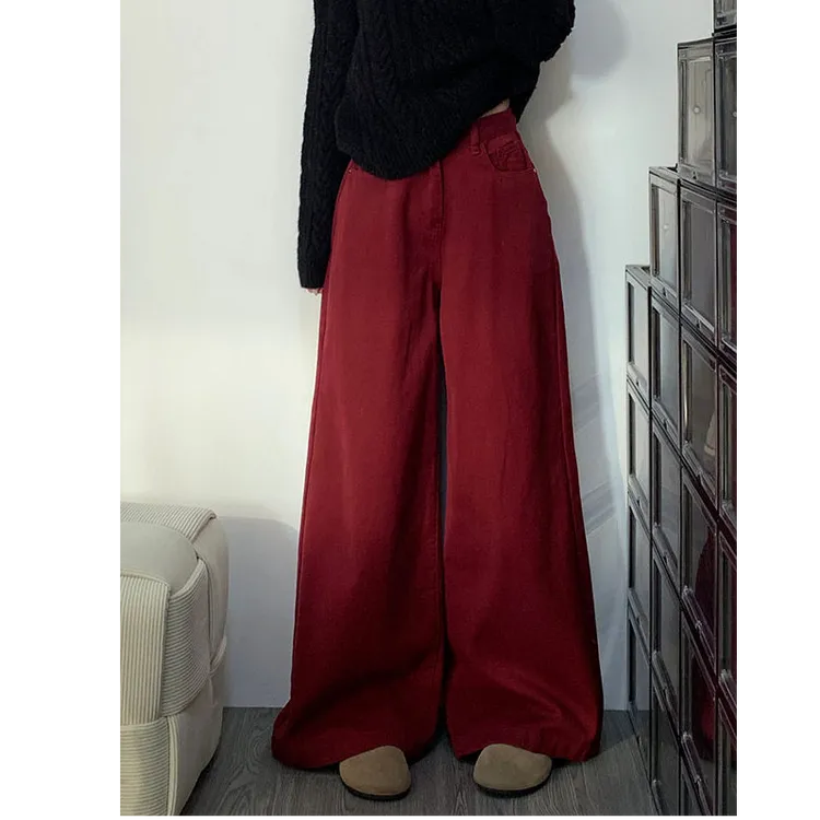 300斤大码女装宽松垂感高腰阔腿牛仔裤女2025春秋胖mm小众拖地裤