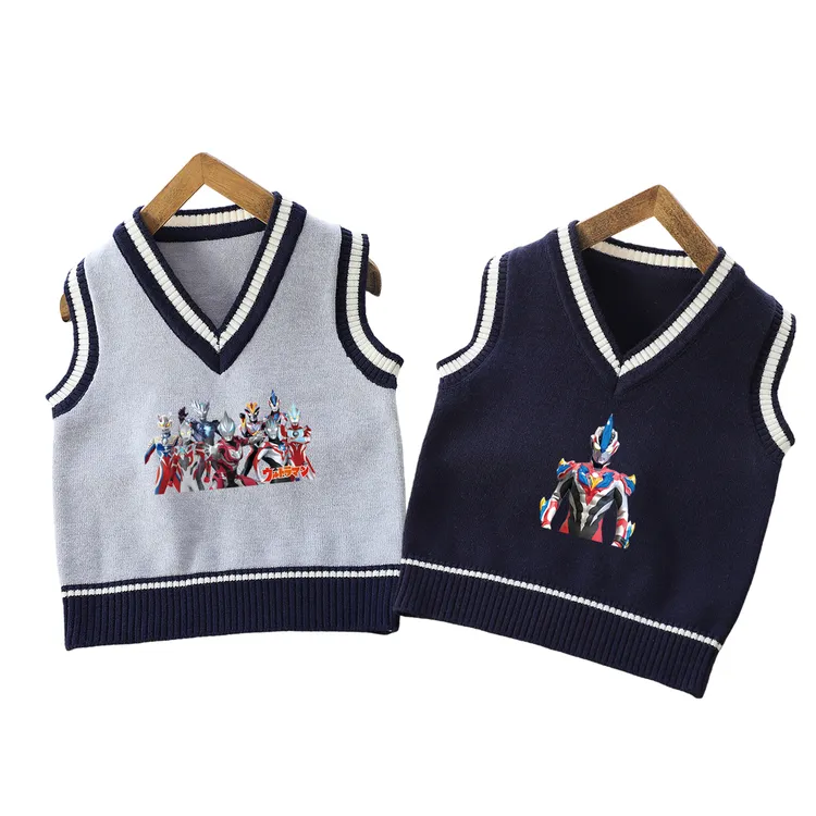 童装儿童马甲奥特曼毛线背心秋冬款2025新款男女童学院风坎肩背心