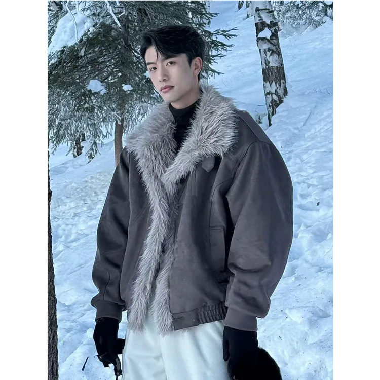 LIGGICC座山雕皮毛一体外套男冬季加厚保暖cleanfit夹棉夹克棉服