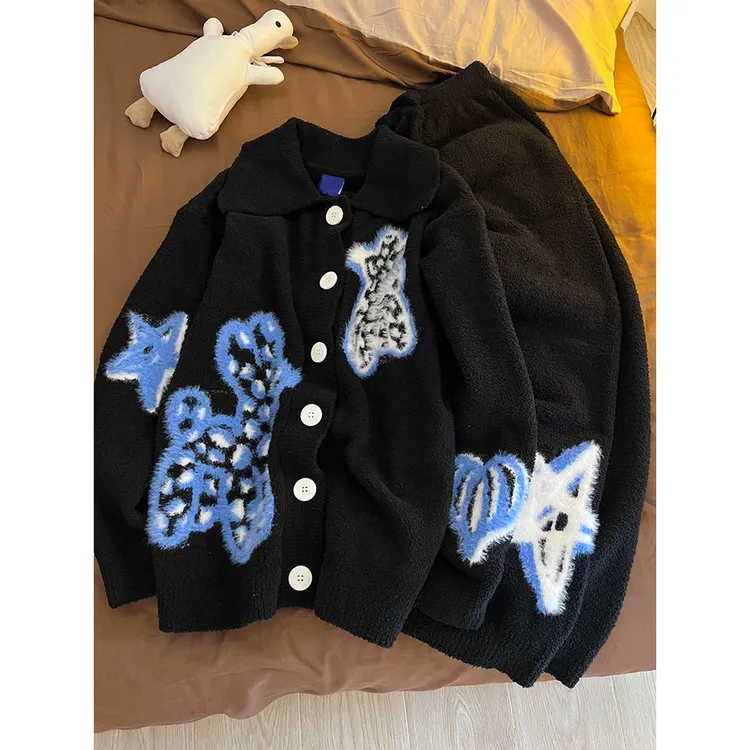 ins甜美可爱小狗针织半边绒睡衣女秋冬季加绒加厚家居服大码套装