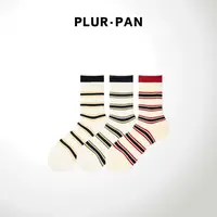 PLUR·PAN简约条纹撞色无骨卷边中筒袜