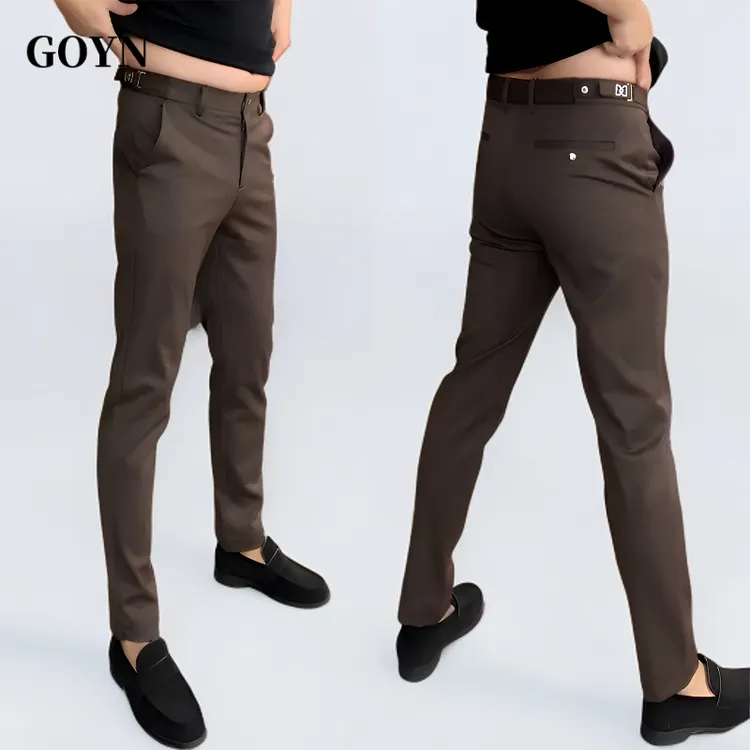 GOYN夏季潮流纯色痞帅轻奢男士时尚直筒百搭速干修身男装休闲西裤