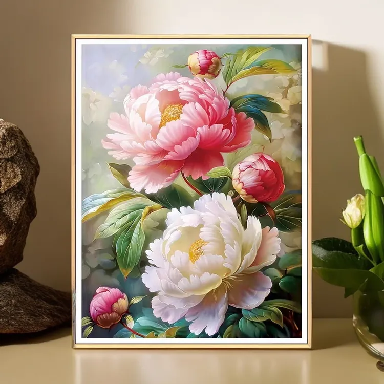 DMC十字绣-盛开适合餐厅挂的十字绣牡丹纯阳之体