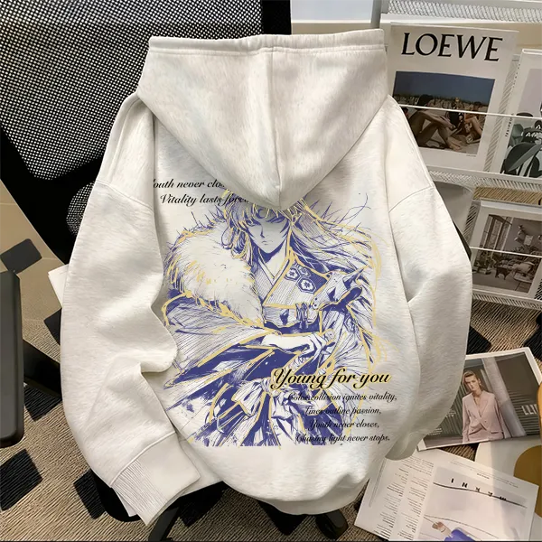 重磅500克纯棉犬夜叉杀生丸动漫印花连帽卫衣通勤vintage潮男个性