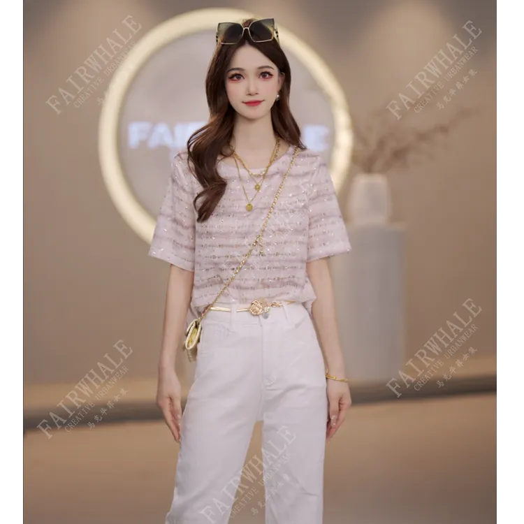 马克华菲女装夏季2025新品时尚简约紫色条纹晕染T恤百搭上衣女 vv