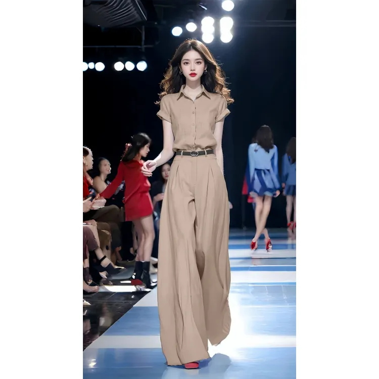 夏季新款今年流行时尚气质高级感洋气薄款轻奢衬衫阔腿裤两件套装