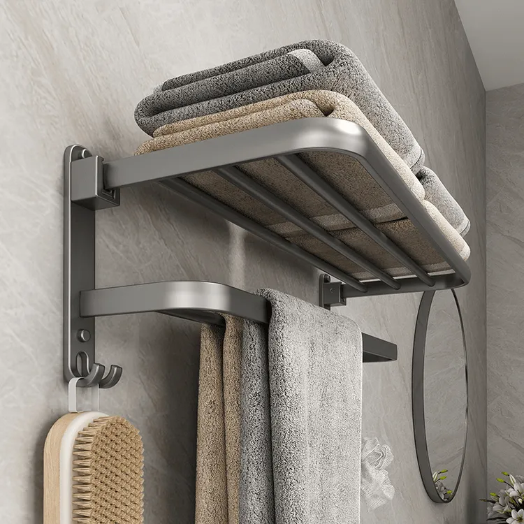 太空铝折叠毛巾架免打孔卫生间浴室置物架壁挂式洗手间厕所浴巾架