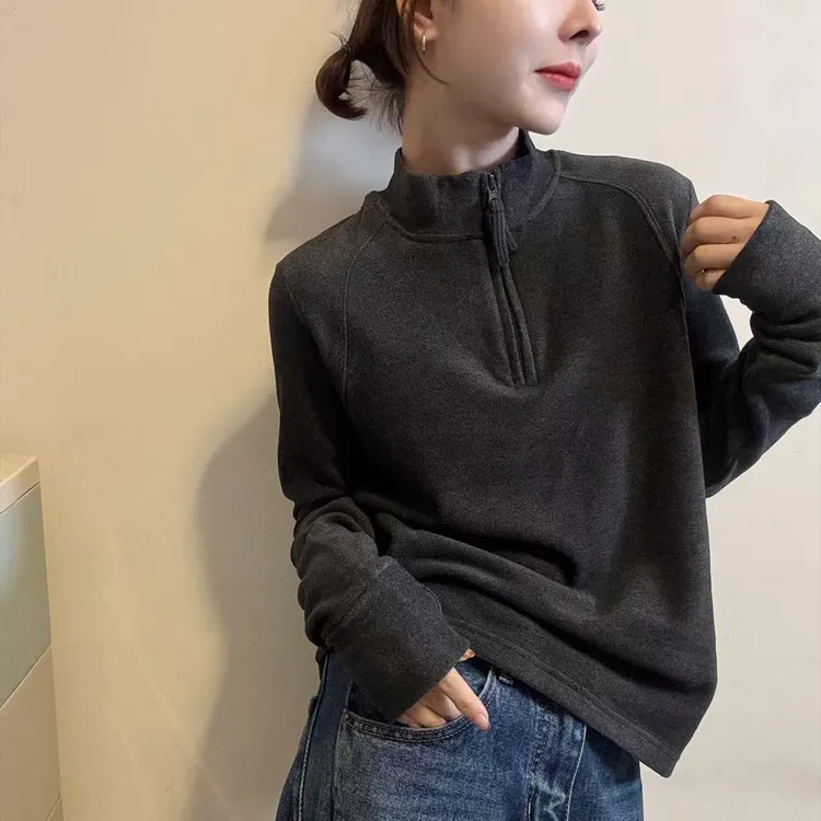 半开胸立领双面德绒卫衣女秋冬新款纯色内搭打底高级感外套上衣潮