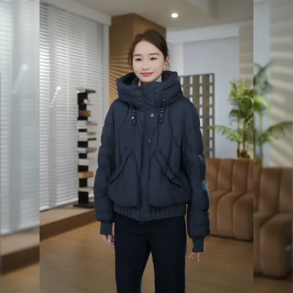 HELA AOMI "普鲁士蓝"白鸭绒弧形口袋抽绳连帽羽绒服CY5DM02554