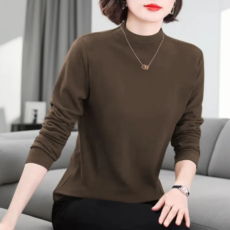 可外穿精致打底衫女秋冬妈妈装内搭保暖双面德绒小衫女士洋气上衣