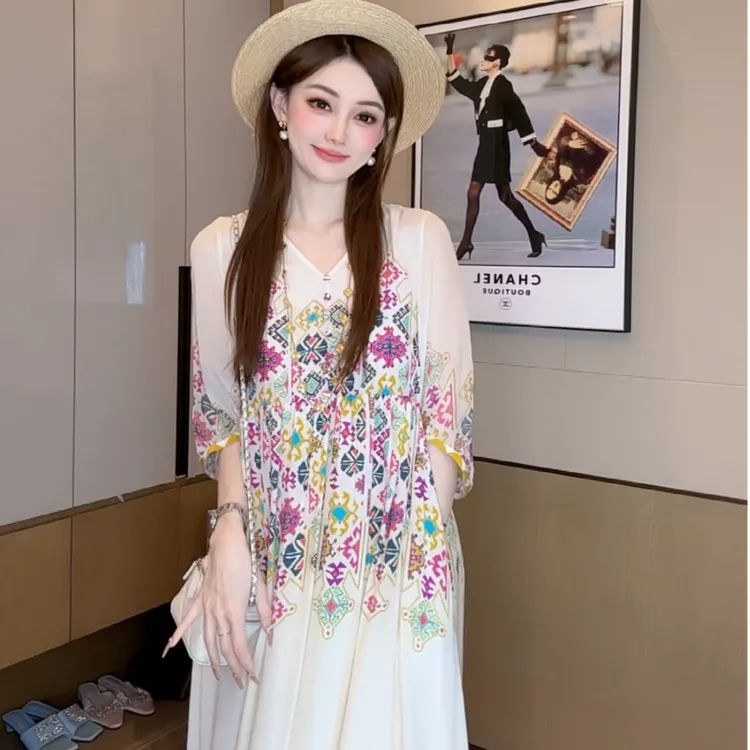 【丝芙玉禄】（S216）真丝双绉桑蚕丝气质显瘦夏季设计师女装连衣裙