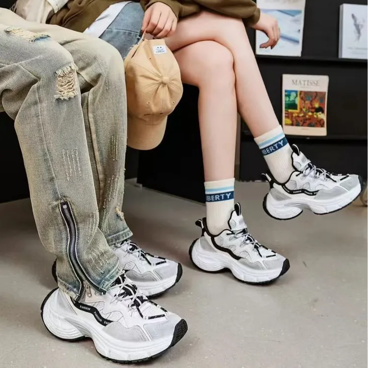 【5CM】情侣款时尚擦色春秋季老爹鞋明星同款增高透气运动跑步鞋