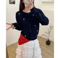 【刺绣花瓣】藏青色百搭气质针织开衫女毛衣外套气质宽松上衣