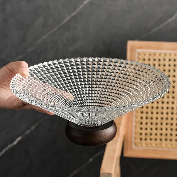 玻璃水果盘橡底座高档轻奢高脚前台高颜值水摆件家用实用摆件