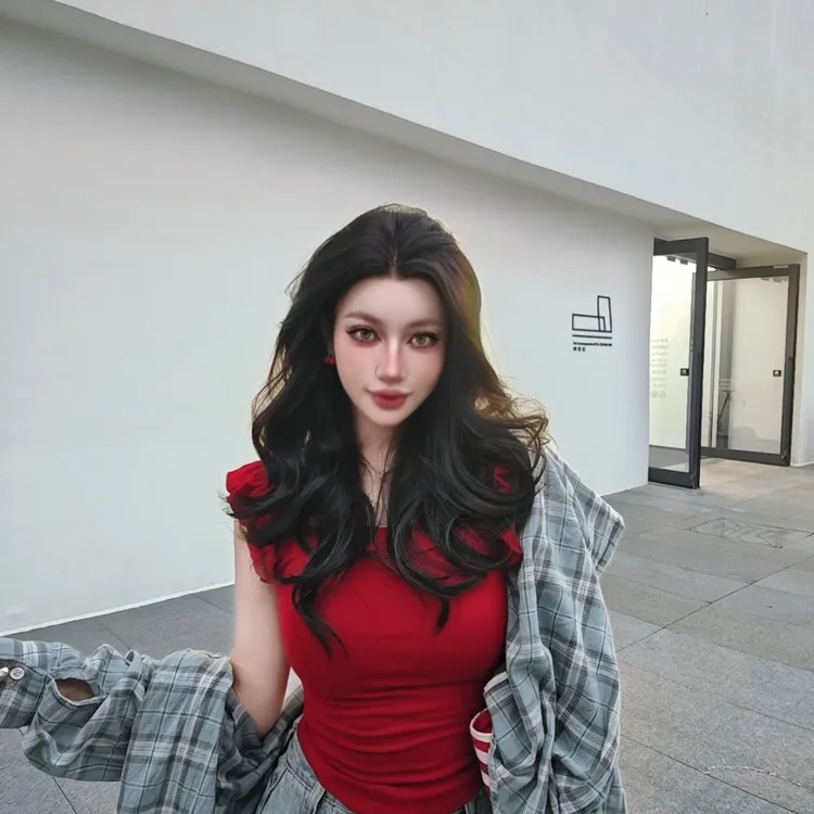 【韩国欧尼】黑巧拿铁半头蕾丝隐形无边轻盈精修中长款式大波浪卷发