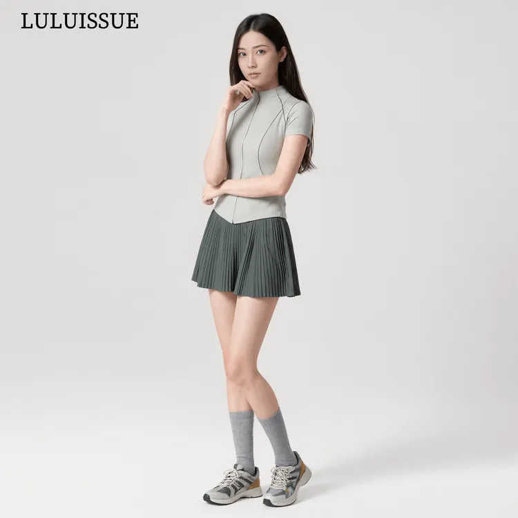 LULUISSUE瑜伽健身短袖立领女休闲修身速干运动上衣普拉提训练服