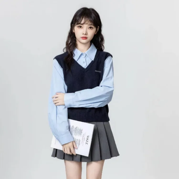 【Y平方粉丝专属】长袖学院风宽松型正肩袖毛针织衫无袖衬衫长袖