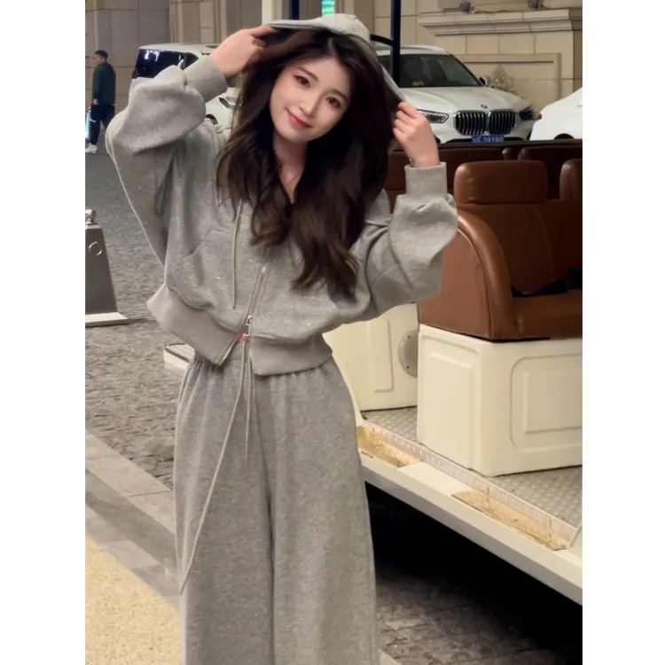 【运补6-8】冰岛流光星空设计连帽卫衣开衫休闲显瘦运动套装时尚女