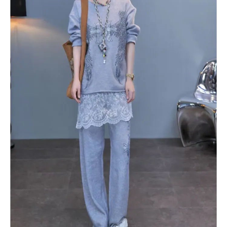 TCH私服秋款慵懒风烫钻时尚淑女灰色套装女T75C07E1070轻奢tch