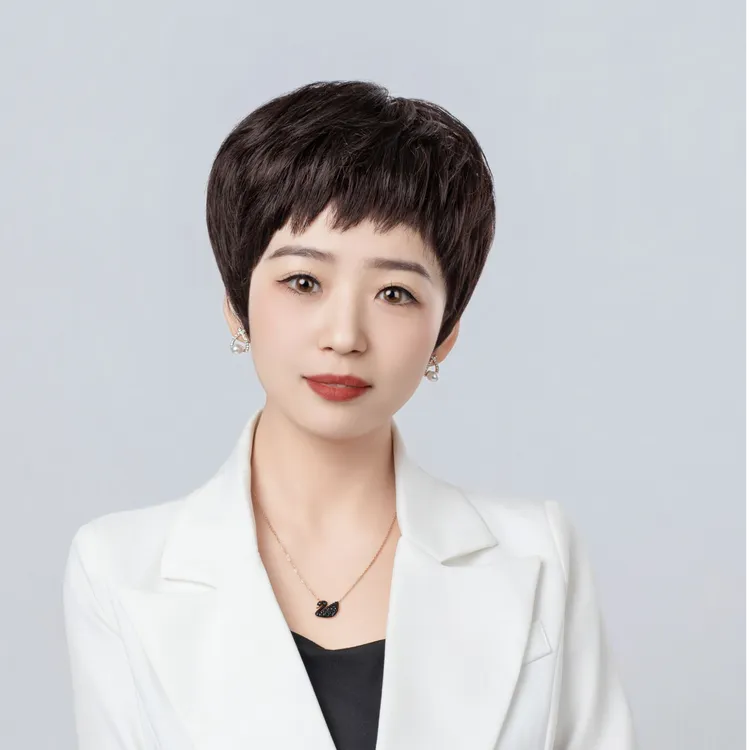(狗啃式刘海)时尚妈妈款全真发超逼真舒适自然短直发全头套假发