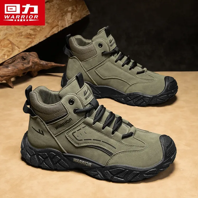 回力登山鞋男冬季户外露营越野工装马丁靴男士百搭休闲高帮劳保鞋
