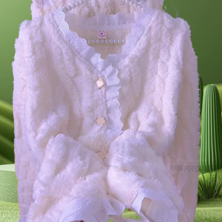 少女可爱珊瑚绒睡衣套装秋冬季女士加厚保暖家居服长袖大码甜美
