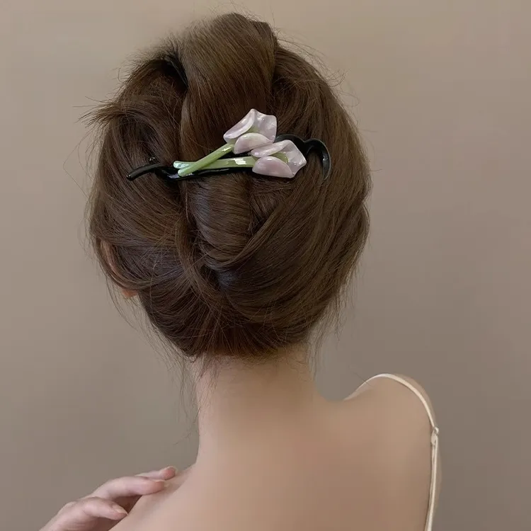 KQE/浪漫郁金香花朵扭扭夹女气质后脑勺盘发竖式扭夹横夹一字夹