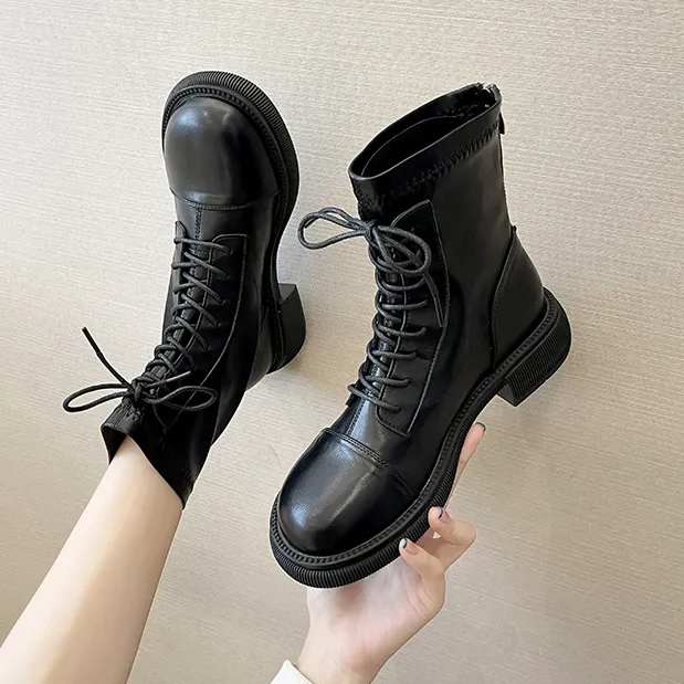 马丁靴女2025秋冬新款英伦风百搭短靴后拉链厚底机车单靴圆头女靴