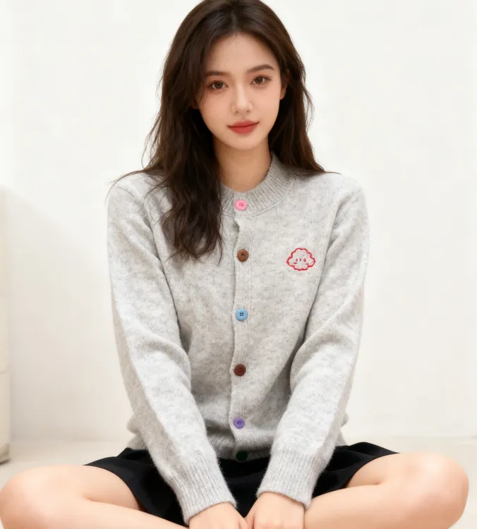 薄款针织长袖开衫百搭刺绣毛针织衫狗温柔减龄短款