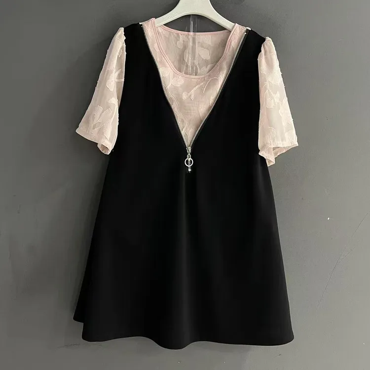 大码女装半袖拼接大衫